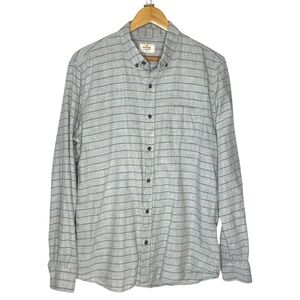 MARINE LAYER Men M L Marge Gray Blue Stripes Cotton Long Sleeve Button Up Shirt.